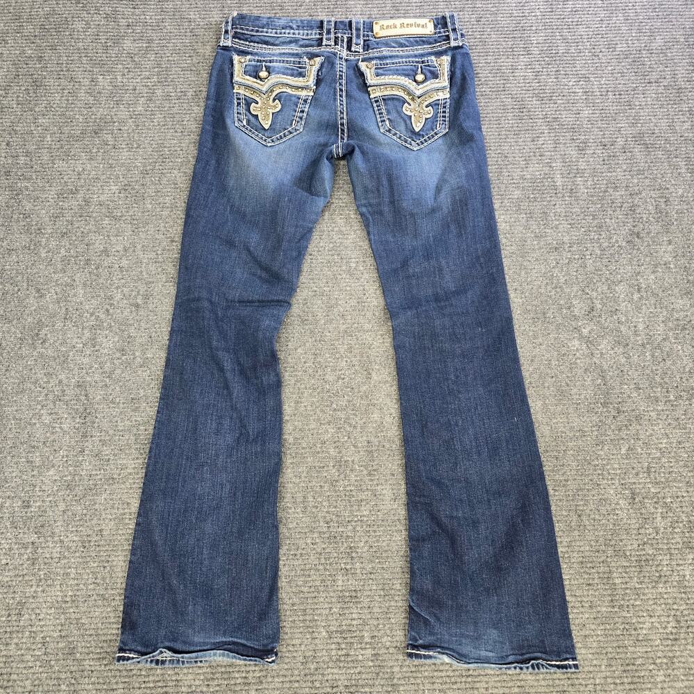 Rock Revival Kai Easy Boot Jeans Womens 28x32 Blue Rhinestone Embellished